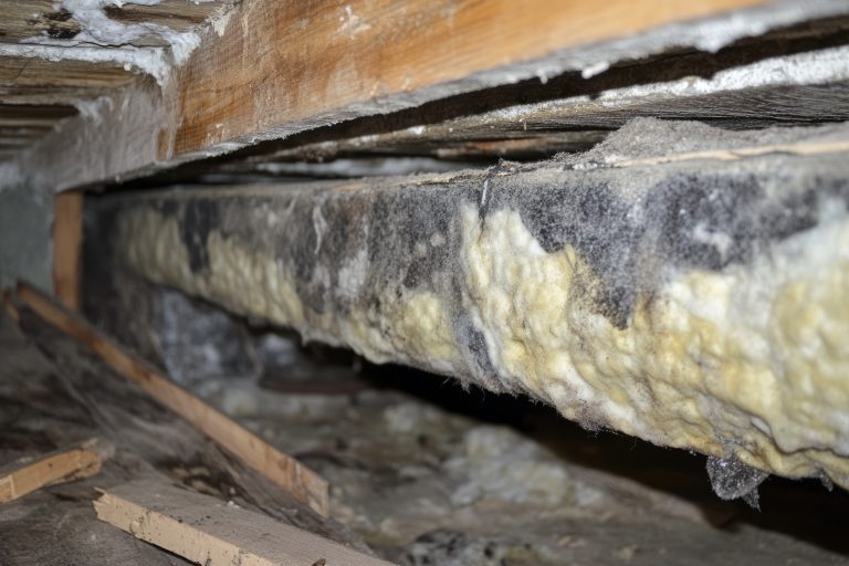 bad, moldy insulation in attic wall cavity