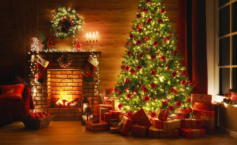 Energy-efficient LED holiday lights on a decorated tree